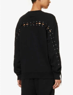 Jean Paul Gaultier Flowers Lace-up Cotton-jersey Sweatshirt -Whistlkes Style R04137673 BLACK ALT03