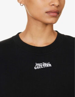 Jean Paul Gaultier Flowers Lace-up Cotton-jersey Sweatshirt -Whistlkes Style R04137673 BLACK ALT05