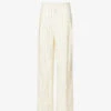 Jean Paul Gaultier Flower Striped-pattern Wide-leg Mid-rise Wool-blend Trousers