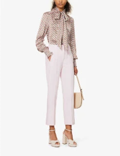 ME AND EM Textured-weave Straight-fit Mid-rise Stretch-woven Blend Trousers -Whistlkes Style R04141804 CANDYFLOSSPINK ALT01