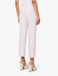 ME AND EM Textured-weave Straight-fit Mid-rise Stretch-woven Blend Trousers -Whistlkes Style R04141804 CANDYFLOSSPINK ALT03