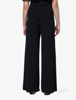 Wide-leg High-rise Knitted Trousers -Whistlkes Style R04141940 BLACK ALT03