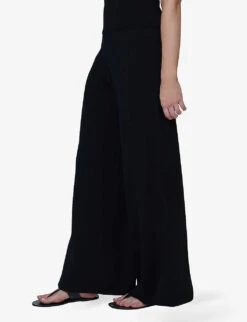 Wide-leg High-rise Knitted Trousers -Whistlkes Style R04141940 BLACK ALT04