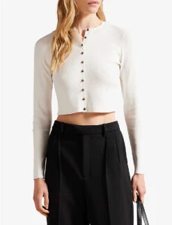 Ted Baker Camilda Cropped Stretch Recycled Viscose-blend Cardigan -Whistlkes Style R04142373 WHITE ALT02