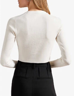 Ted Baker Camilda Cropped Stretch Recycled Viscose-blend Cardigan -Whistlkes Style R04142373 WHITE ALT03