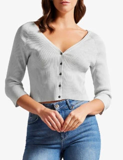 Ted Baker Metallic Cropped Stretch-woven Cardigan -Whistlkes Style R04143461 WHITE ALT02