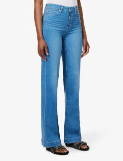 Paige Leenah Flared-leg High-rise Stretch-denim Jeans -Whistlkes Style R04144096 MIDBLUEMINIMALWASH ALT02