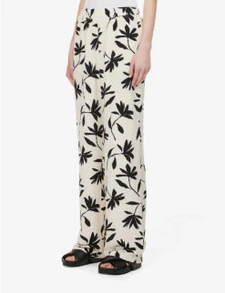 ANINE BING Owen Floral-print Wide-leg Mid-rise Woven Trousers -Whistlkes Style R04146360 IVORYDAISYPRINT ALT02