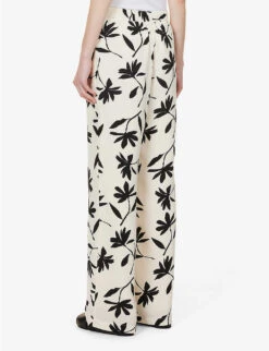 ANINE BING Owen Floral-print Wide-leg Mid-rise Woven Trousers -Whistlkes Style R04146360 IVORYDAISYPRINT ALT03