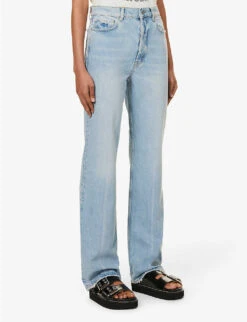 ANINE BING Olsen Straight-leg High-rise Organic-denim Jeans -Whistlkes Style R04146362 WASHEDBLUE ALT02