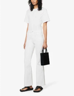 FRAME Le Easy Flare Raw-hem Flared High-rise Stretch-denim Jeans -Whistlkes Style R04146389 BLANC ALT01