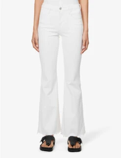 FRAME Le Easy Flare Raw-hem Flared High-rise Stretch-denim Jeans -Whistlkes Style R04146389 BLANC ALT02