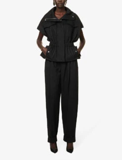 Elasticated-waist Sleeveless Cotton Jacket -Whistlkes Style R04146746 BLACK ALT01