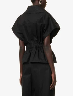 Elasticated-waist Sleeveless Cotton Jacket -Whistlkes Style R04146746 BLACK ALT03