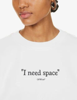I Need Space Graphic-print Cotton Sweatshirt -Whistlkes Style R04148949 WHITEBLAC ALT04