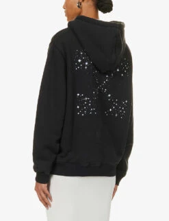 Bling Rhinestone-embellished Cotton Hoody -Whistlkes Style R04148950 BLACKWHITE ALT03