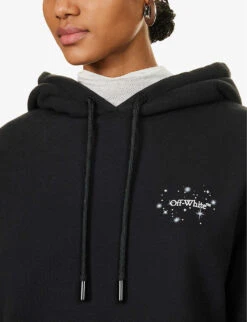 Bling Rhinestone-embellished Cotton Hoody -Whistlkes Style R04148950 BLACKWHITE ALT04