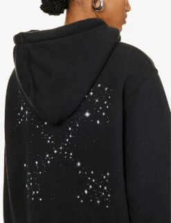 Bling Rhinestone-embellished Cotton Hoody -Whistlkes Style R04148950 BLACKWHITE ALT05