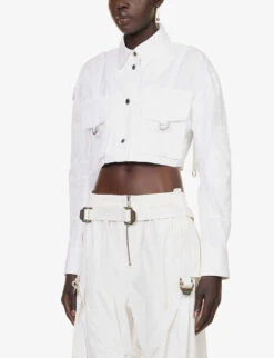 Cropped Patch-pocket Cotton Shirt -Whistlkes Style R04148952 WHITEWHIT ALT02