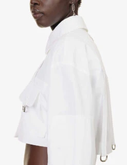 Cropped Patch-pocket Cotton Shirt -Whistlkes Style R04148952 WHITEWHIT ALT04