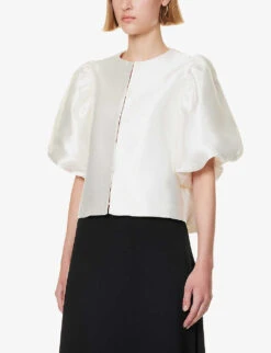 By Malina Cleo Round-neck Puff-shoulder Woven Blouse -Whistlkes Style R04149443 IVORY ALT02
