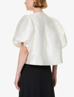 By Malina Cleo Round-neck Puff-shoulder Woven Blouse -Whistlkes Style R04149443 IVORY ALT03