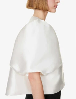 By Malina Cleo Round-neck Puff-shoulder Woven Blouse -Whistlkes Style R04149443 IVORY ALT04