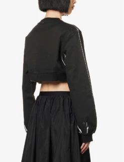 Miu Miu Logo-pattern Cropped Cotton-jersey Sweatshirt -Whistlkes Style R04149741 NERO ALT03