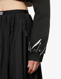 Miu Miu Logo-pattern Cropped Cotton-jersey Sweatshirt -Whistlkes Style R04149741 NERO ALT05