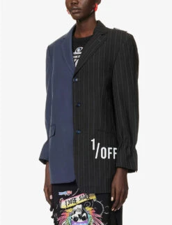 Single-breasted Contrast-panel Upcycled Blazer -Whistlkes Style R04149762 ASSORTBLACKNAVY ALT02