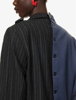 Single-breasted Contrast-panel Upcycled Blazer -Whistlkes Style R04149762 ASSORTBLACKNAVY ALT04