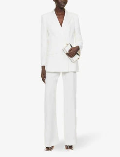Alberta Ferretti Pleated Wide-leg Mid-rise Woven Trousers -Whistlkes Style R04149928 WHITE ALT01