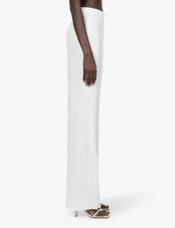 Alberta Ferretti Pleated Wide-leg Mid-rise Woven Trousers -Whistlkes Style R04149928 WHITE ALT02