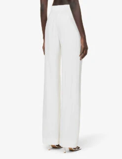 Alberta Ferretti Pleated Wide-leg Mid-rise Woven Trousers -Whistlkes Style R04149928 WHITE ALT03