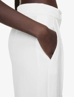 Alberta Ferretti Pleated Wide-leg Mid-rise Woven Trousers -Whistlkes Style R04149928 WHITE ALT04