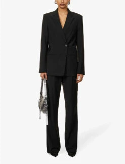 Helmut Lang Double-breasted Asymmetric Wool-blend Blazer -Whistlkes Style R04150634 BLACK ALT01