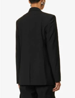 Helmut Lang Double-breasted Asymmetric Wool-blend Blazer -Whistlkes Style R04150634 BLACK ALT03