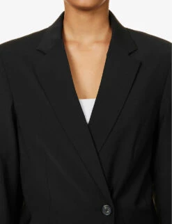 Helmut Lang Double-breasted Asymmetric Wool-blend Blazer -Whistlkes Style R04150634 BLACK ALT04