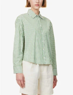 Weekend Max Mara Perak Striped Cotton Shirt -Whistlkes Style R04151181 GREEN ALT02