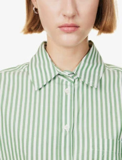 Weekend Max Mara Perak Striped Cotton Shirt -Whistlkes Style R04151181 GREEN ALT05