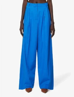 Weekend Max Mara Quenty Wide-leg High-rise Stretch-cotton Trousers -Whistlkes Style R04151241 CORNFLOWERBLUE ALT02