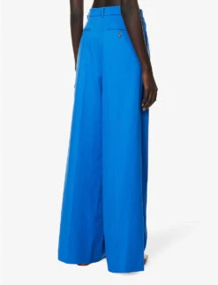 Weekend Max Mara Quenty Wide-leg High-rise Stretch-cotton Trousers -Whistlkes Style R04151241 CORNFLOWERBLUE ALT03