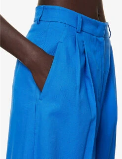 Weekend Max Mara Quenty Wide-leg High-rise Stretch-cotton Trousers -Whistlkes Style R04151241 CORNFLOWERBLUE ALT04