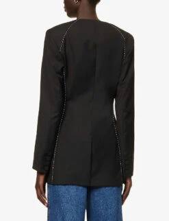 Contrast-stitch Double-breasted Wool And Silk-blend Blazer -Whistlkes Style R04151409 BLACK ALT03