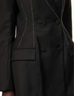 Contrast-stitch Double-breasted Wool And Silk-blend Blazer -Whistlkes Style R04151409 BLACK ALT04