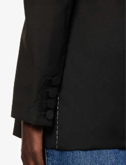 Contrast-stitch Double-breasted Wool And Silk-blend Blazer -Whistlkes Style R04151409 BLACK ALT05