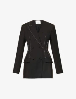 Contrast-stitch Double-breasted Wool And Silk-blend Blazer