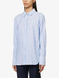 ME AND EM Stripe-pattern Boyfriend-fit Cotton Shirt -Whistlkes Style R04151520 BLUEWHITE ALT02