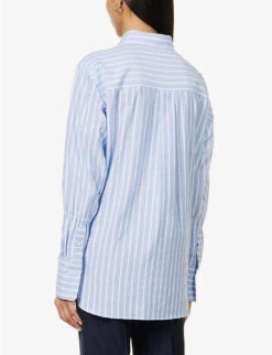 ME AND EM Stripe-pattern Boyfriend-fit Cotton Shirt -Whistlkes Style R04151520 BLUEWHITE ALT03