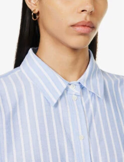 ME AND EM Stripe-pattern Boyfriend-fit Cotton Shirt -Whistlkes Style R04151520 BLUEWHITE ALT04